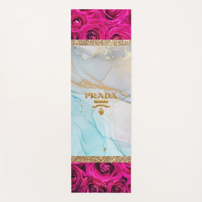 Blue Roses Marble Glitter Yoga Mat (Front)