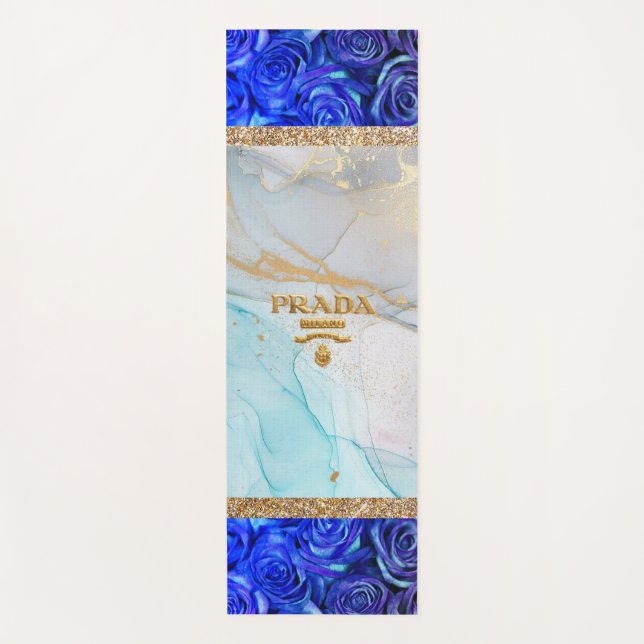 Blue Roses Marble Glitter Yoga Mat (Front)