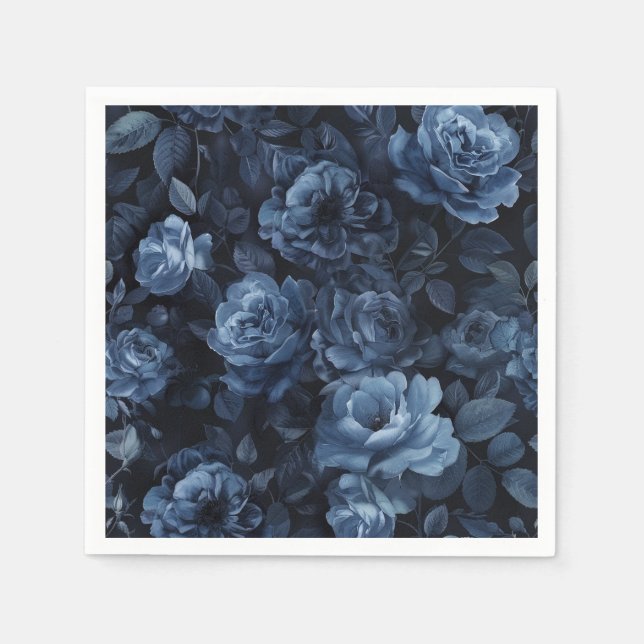 Blue Roses Moody Floral Napkin (Front)