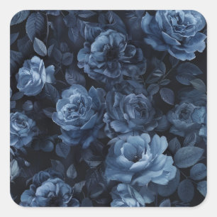 Blue Roses Moody Floral Square Sticker