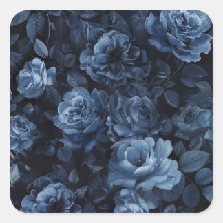 Blue Roses Moody Floral Square Sticker