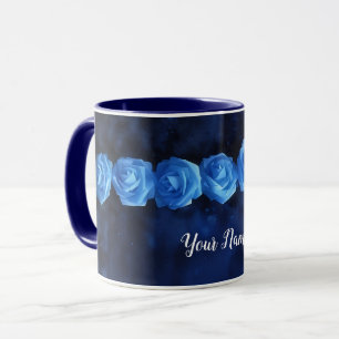 Blue Roses Mug to Personalise with a Name