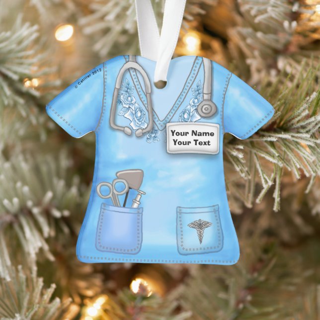 Blue Roses Nurse medical scrubs ornament (Tree)