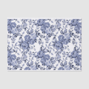 Blue Roses on a White Background Floral Pattern Tissue Paper
