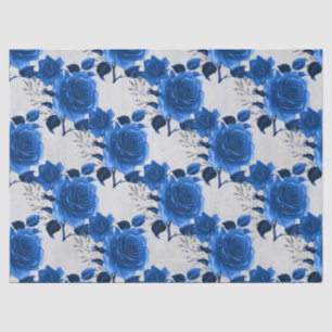 Blue Roses on White Decoupage Tissue Paper