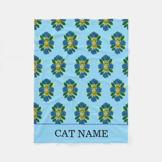 Blue Roses Pattern Canal Boat Cat Fleece Blanket (Front)