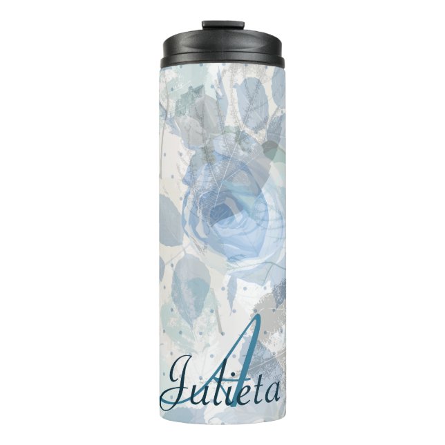 Blue Roses pattern Monogram Thermal Tumbler (Front)