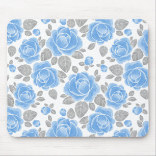 Blue roses pattern mouse pad