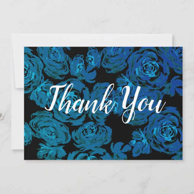 Blue Roses Pattern Thank You Card (Front)