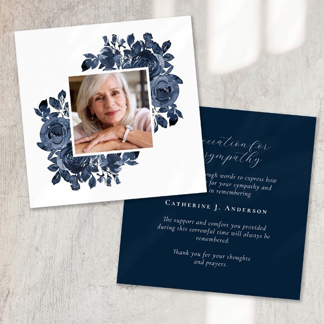 Blue Roses Photo Funeral Sympathy Thank You Card (Creator Uploaded)