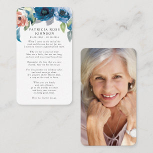 Blue Roses Photo Sympathy Funeral Memorial Card