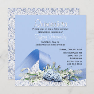 Blue Roses Quinceañera Birthday Invitation