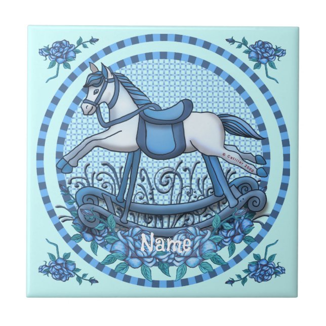 Blue Roses Rocking Horse  Ceramic Tile (Front)