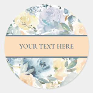 Blue Roses Round Sticker Template Your Text Here
