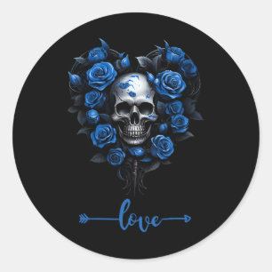 Blue Roses Skull For Valentine´s Love Rock For Men Classic Round Sticker