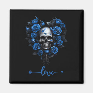 Blue Roses Skull For Valentine´s Love Rock For Men Magnet