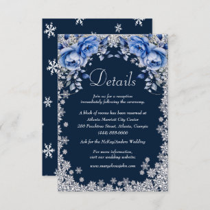 Blue Roses Snowflake Christmas Wedding Details Enclosure Card