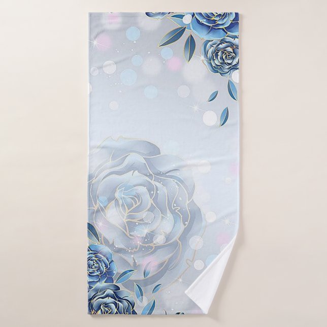 Blue Roses & Sparkles Bath Towel Set (Bath Towel)