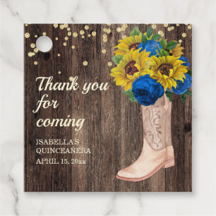 Blue Roses Sunflowers Barn Wood Boots Thank You   Favour Tags