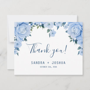 Blue Roses Thank you wedding flat card