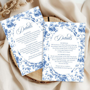 Blue Roses Toile Wedding Elegant Details Card