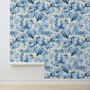 Blue Roses Vintage Botanical Garden Wallpaper