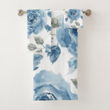 Blue Roses Watercolor Botanical Blooms Floral