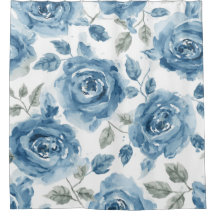 Blue Roses Watercolor Botanical Blooms Floral