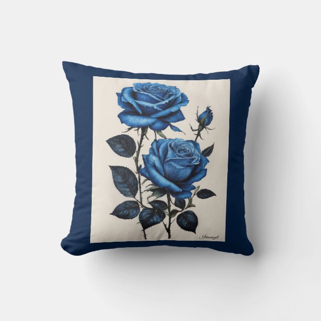 Blue Roses watercolor Cushion (Front)
