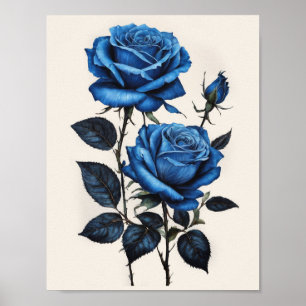 Blue Roses watercolor Poster