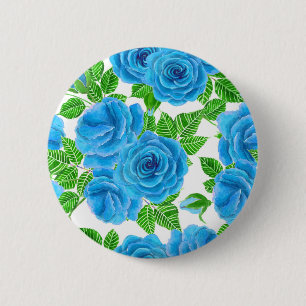 Blue roses watercolor seamless pattern 6 cm round badge