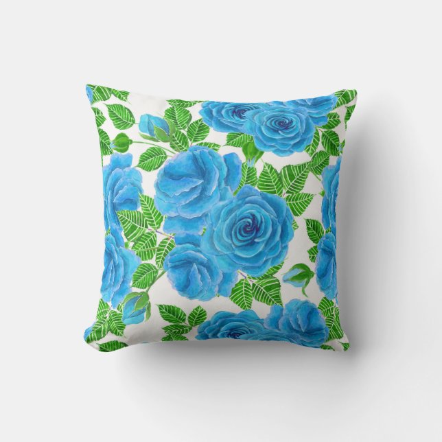 Blue roses watercolor seamless pattern cushion (Front)
