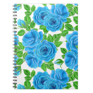 Blue roses watercolor seamless pattern notebook