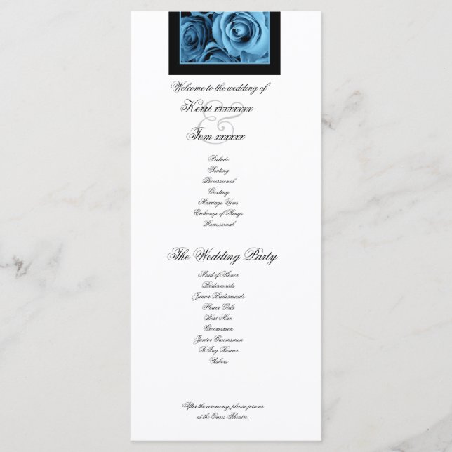 BLUE ROSES Wedding Program Announcement (Front)