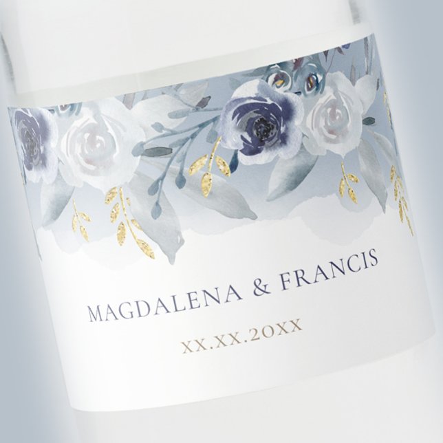 blue roses wedding water bottle label (Creator Uploaded)