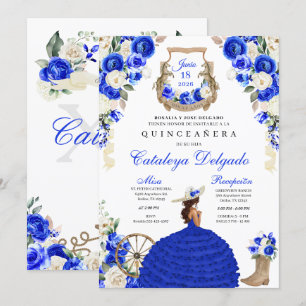Blue Roses Western Mariachi Charro Quinceañera Invitation