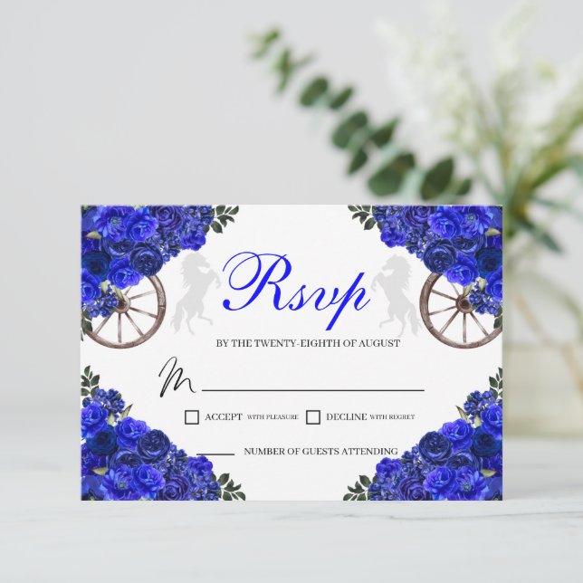Blue Roses Western Quinceanera RSVP Enclosure Card (Standing Front)
