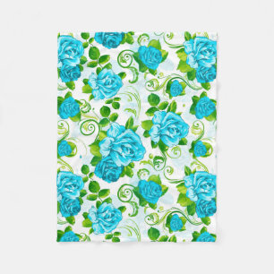 Blue Roses White Background Fleece Blanket