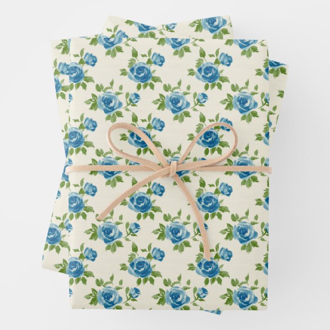 Blue Roses Wrapping Paper (In situ)