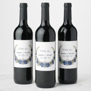 Blue Roses Wreath Wine Label