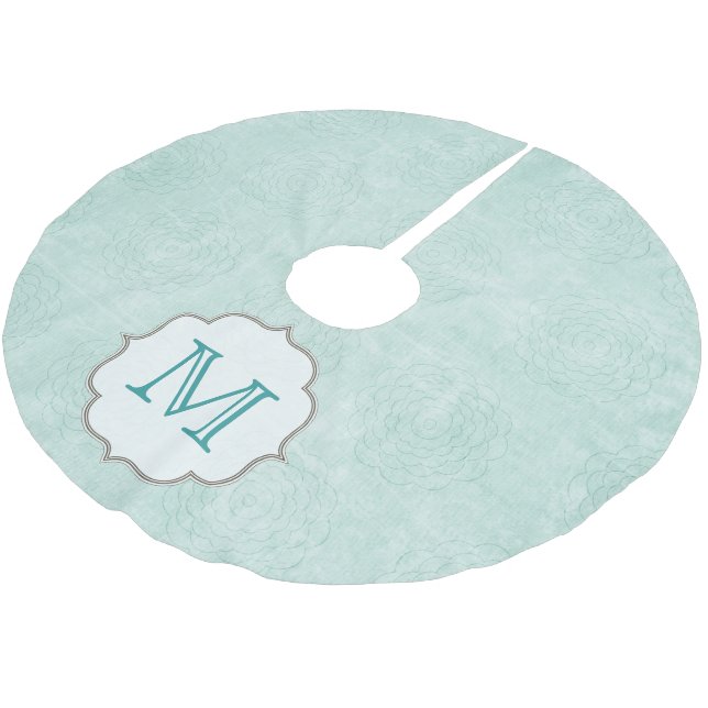 Blue Rosetta Rose Flow Monogram Initial Tree Skirt (Angled)