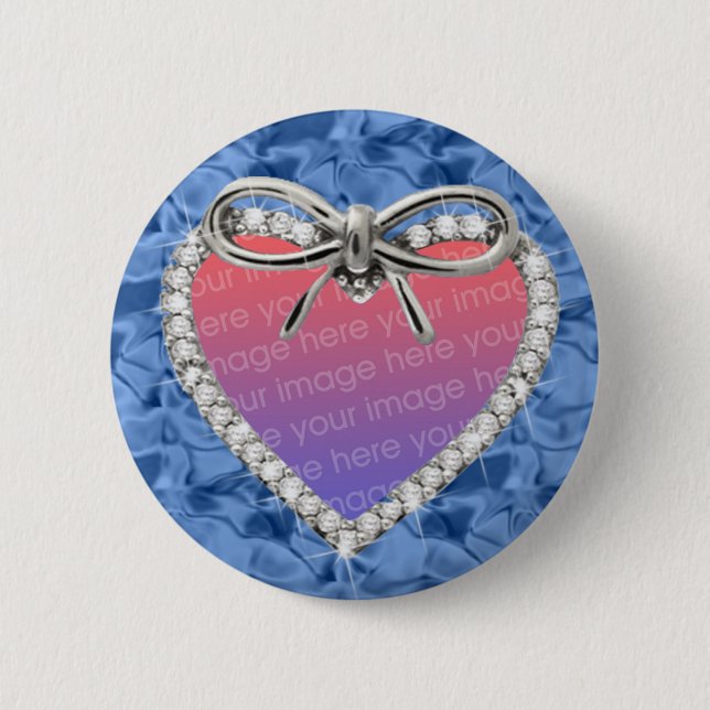 Blue Round Diamond Heart Frame Button (Front)