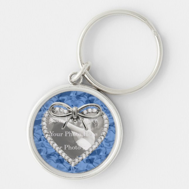 Blue Round Diamond Heart Frame Keychain (Front)