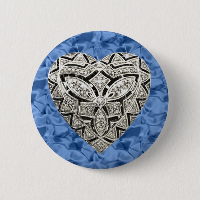 Blue Round Elegant Designer Heart Button (Front)