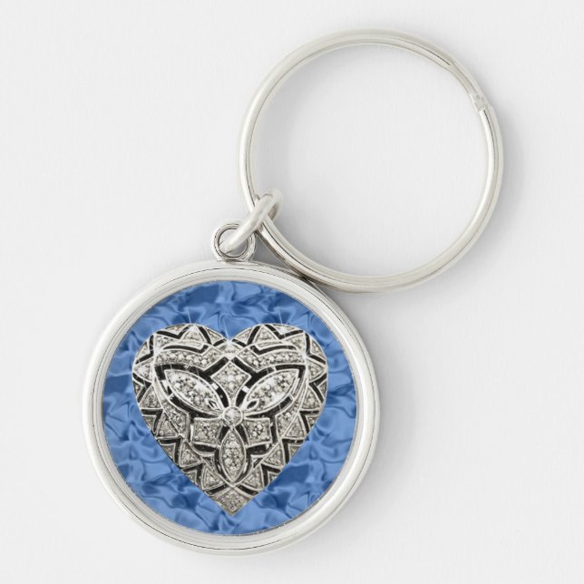 Blue Round Elegant Designer Heart Keychain (Front)
