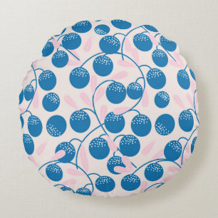 Blue round fruits with pink leaves,in a seamless p cushion
