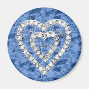 Blue Round Live Laugh Love Diamond Heart Magnet
