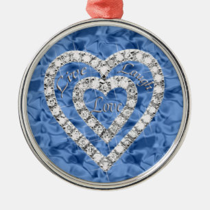 Blue Round Live Laugh Love Diamond Heart Ornament