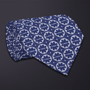 Blue Round Logo Pattern Tie