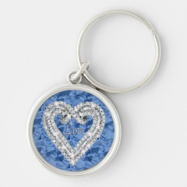 Blue Round Love Diamond Heart Keychain (Front)